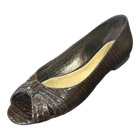 Alex Marie Leather Croc Embossed Open Toe Flats Brown Size 8 - Picture 5 of 9